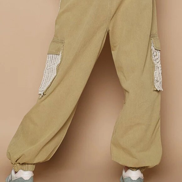 Vintage Wash Crochet Patches Distress Jogger Pants - Picture 3 of 4